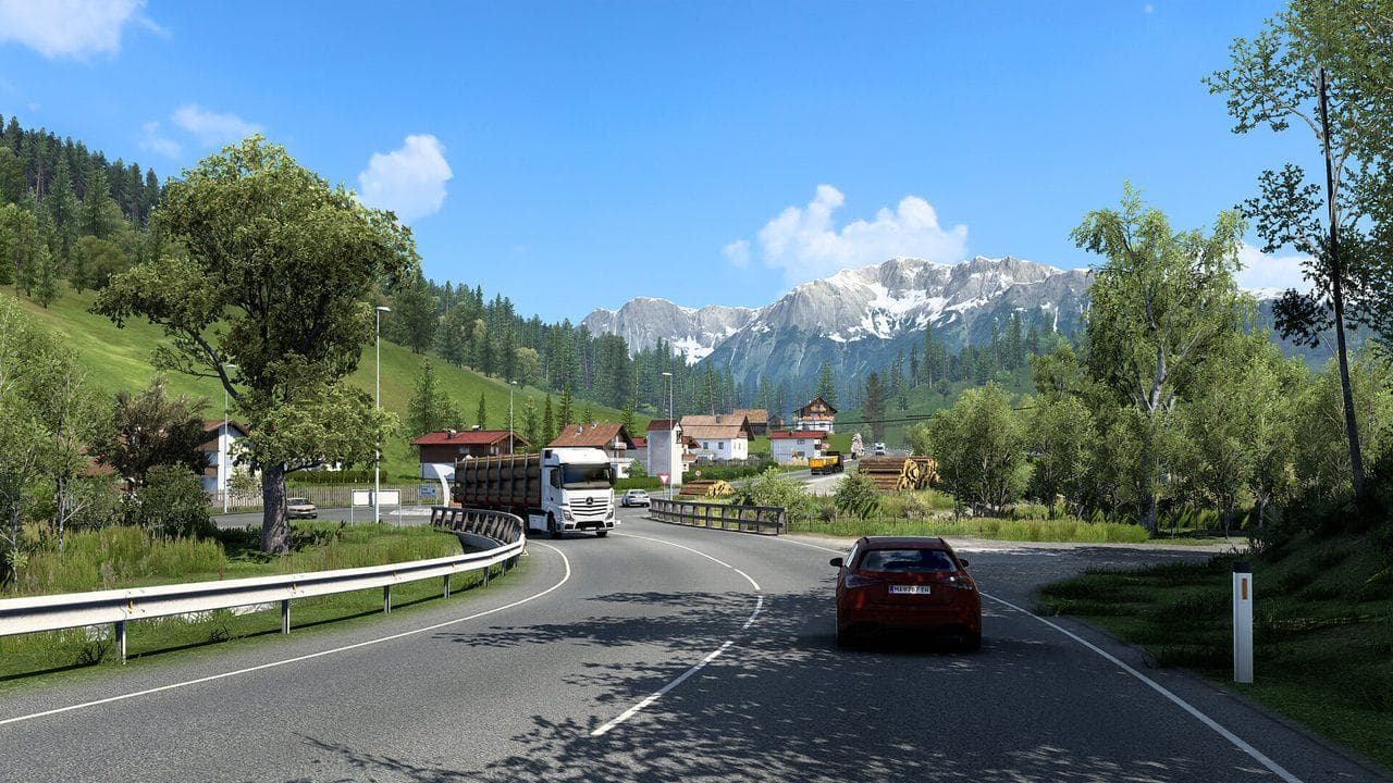 Euro Truck Simulator 2 alpine valley road traffic for Nordic Horizons route planning