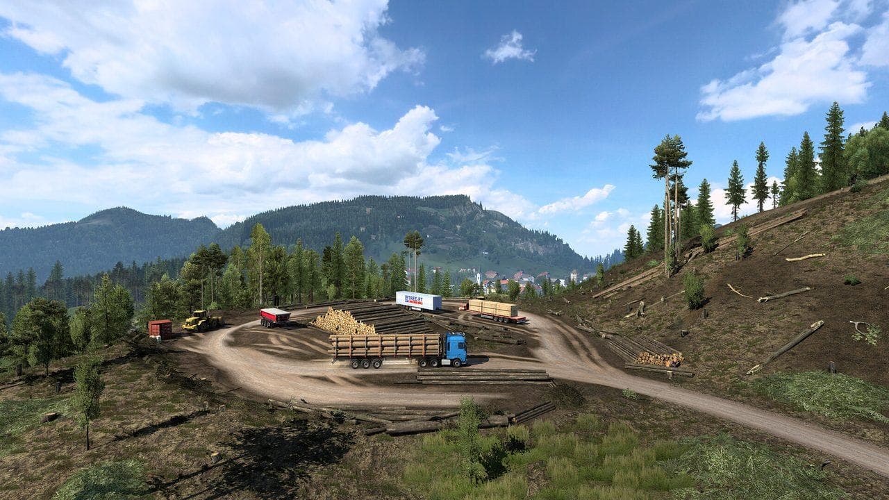 Euro Truck Simulator 2 forest construction route for Nordic Horizons custom depot planning