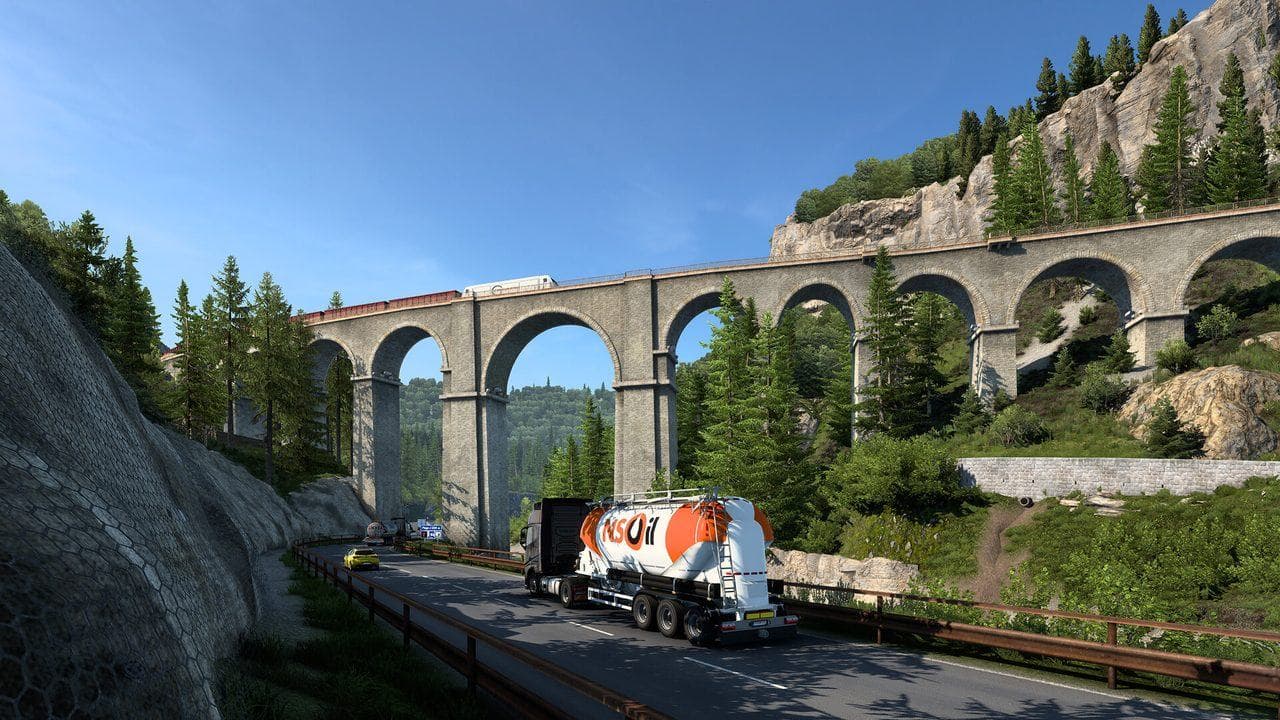 Euro Truck Simulator 2 heavy cargo route on a viaduct for Special Transport planning