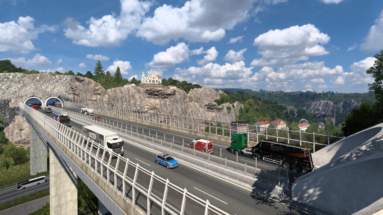 Euro Truck Simulator 2 quarry heavy haul route where fragile cargo needs slower steering and braking