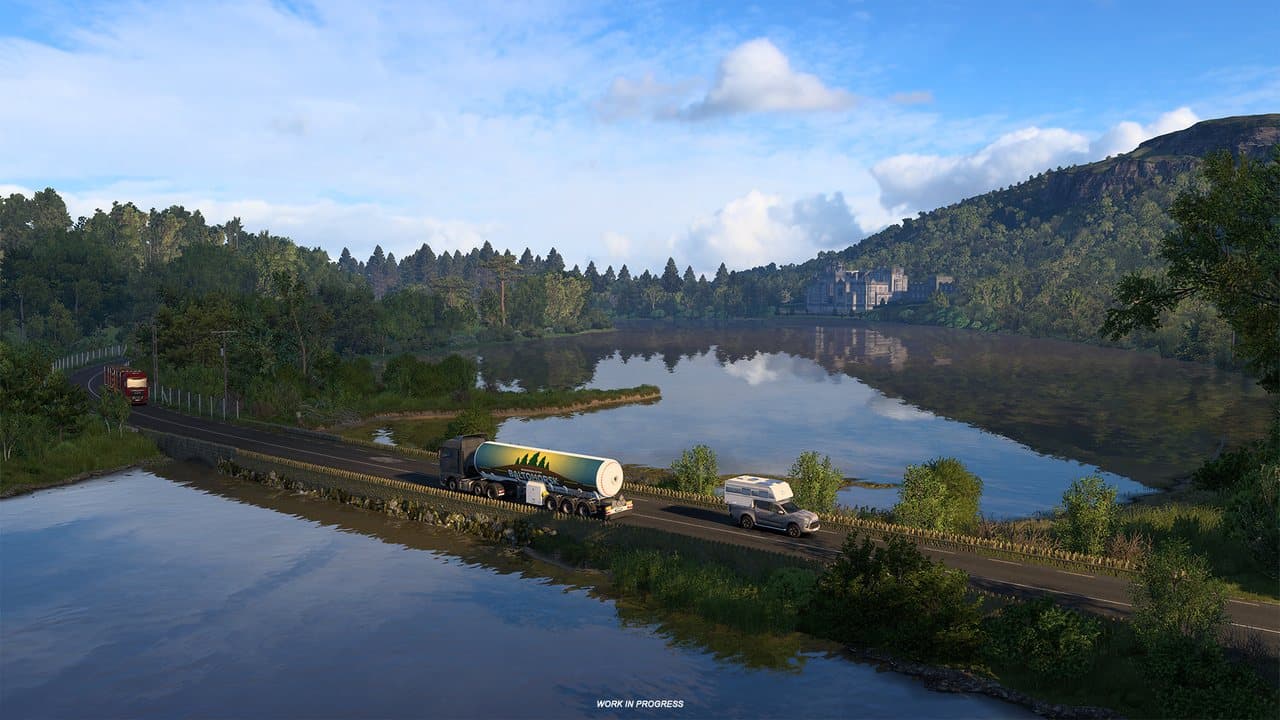 ETS2 truck route beside a lake and forest on the Isle of Ireland N59