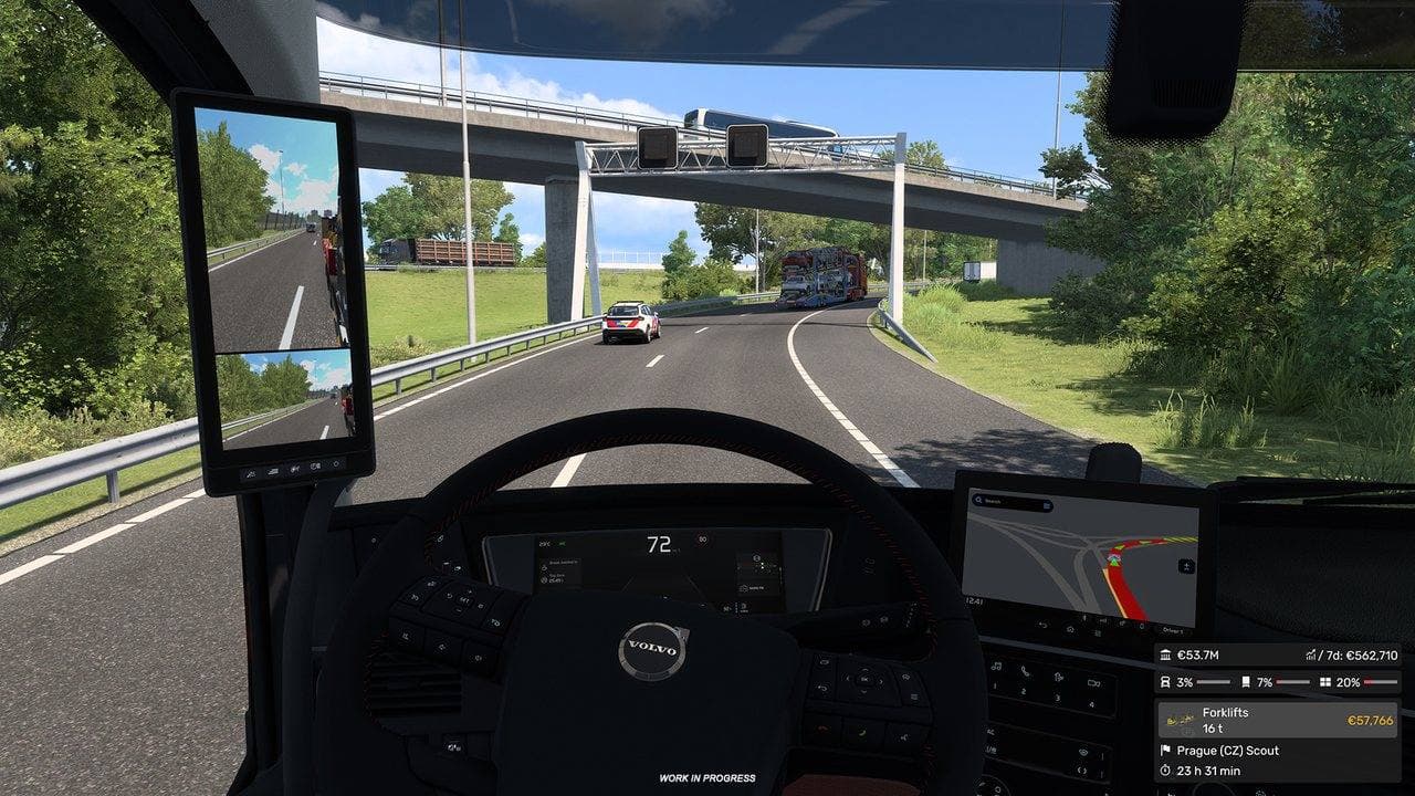 ETS2 GPS showing estimated arrival time, remaining travel time, and distance