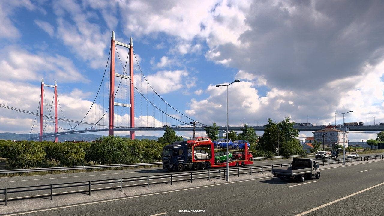 ETS2 truck driving across the 1915 Canakkale Bridge in Soul of Anatolia