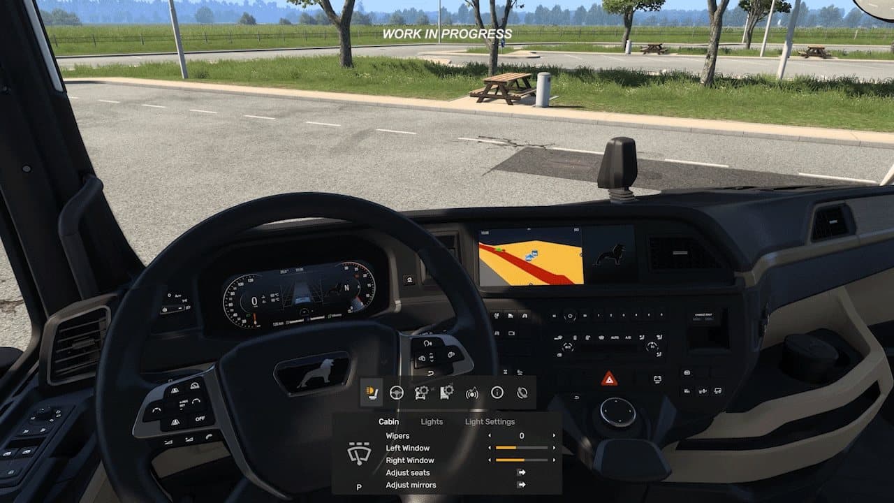 ETS2 1.61 Multi-Function Display controls shown inside a truck cab